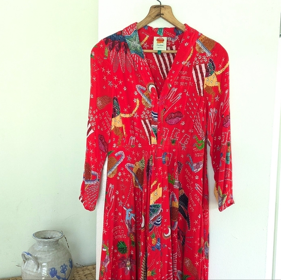 Sold Farm Rio Carnival Red Long Sleeve Maxi Dress - Picture 7 of 16